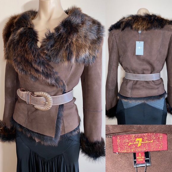 Lamb Shearling Coat 7 For All Mankind Sz S Y2K vintage Old Money Boho Hippie New - Picture 2 of 9